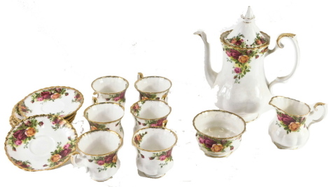 A Royal Albert Old Country Roses part coffee service, to include six cups, six saucers, coffee pot, etc.