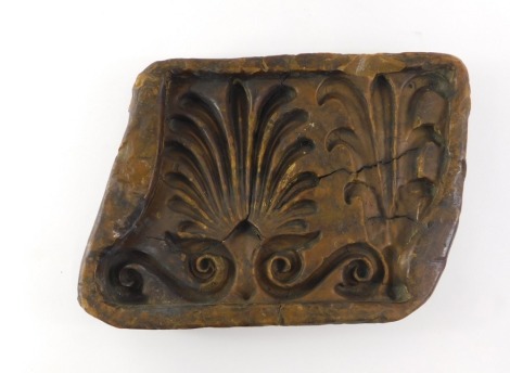 A 19thC wax architectural plaster mould, for acanthus leaves and scrolls, etc., 31cm x 24cm.