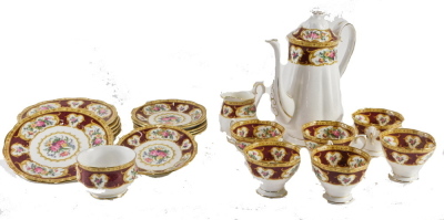 A Royal Albert Lady Hamilton pattern coffee service for 6 people, to include coffee pot.