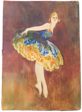 Daphney L Fuller after W Smithson Broadhead. Madame Lopokova as The Lilac Fairy in Russian Ballet, watercolour, inscribed to front and reverse, and dated March 1922, 36cm x 25cm.