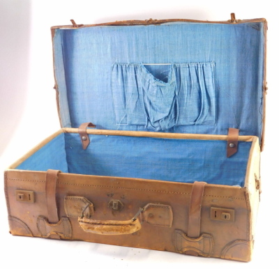 A leather suitcase, stamped Marshall 22 Mere road Waddington Lincoln. (AF) - 2