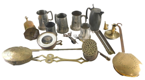 A quantity of metalware, to include a barometer, a spit jack, chestnut roasters, etc.