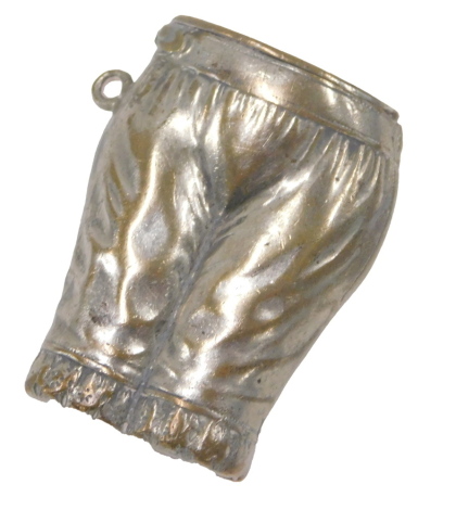 A novelty silver plated Vesta case, cast as a pair of trousers, 4cm high.