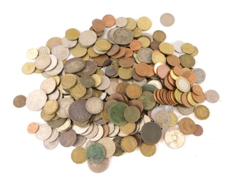 A group of foreign coins and tokens, to include Pasos, Hong Kong dollars, PTAs etc. (a quantity)