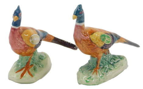 Two Beswick pheasants, each with green sticker, 7cm high. (2)