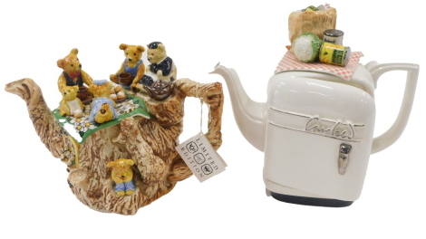 Two Paul Cardew limited edition novelty teapots, comprising the toast rack, 19cm high, and the Teddy bear trunk, 16cm high. (2)