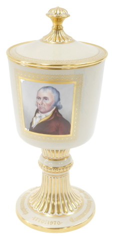 A Spode commemoration tankard, commemorating two hundred years of Spode craftsmanship, 1770-1970, limited edition number 82 of 200, with gilded decoration and lid, ;2cm high.