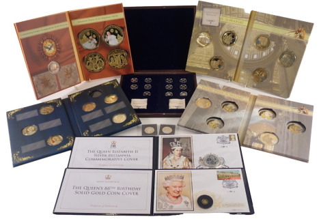 Jubilee Mint and other coin packs, comprising The Life of John Paul II, Diana Her Life in Jewels, John Paul II The Life of, John Paul II Etch Ioannis, Jubilee Mint 88th Birthday of HRH solid gold coin cover, Queen Elizabeth II Silver Britannia commemorati