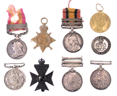 A set of World War medals, awarded to PTE J E Summers, comprising Victoria South Africa medal, striped ribbon with Wittebergen and Cape Colony bars, 2nd Royal West Kent Regiment, Edward VII South Africa medal with South Africa 1901 & 1902 bars, numbered 4