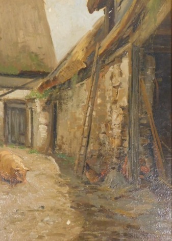 Hugo Muhlig (1854-1929). A farmyard scene, oil on board, signed and dated, 40cm x 30cm