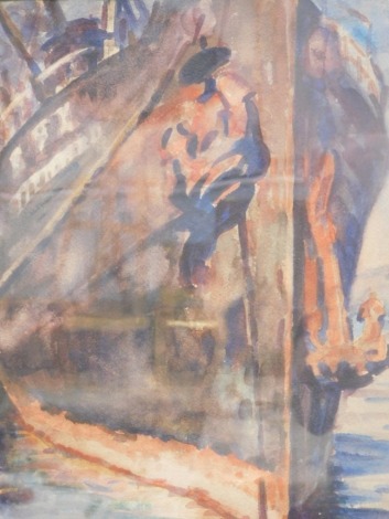 Wilfred Walter (20thC). Bow of a ship, watercolour, signed, 36cm x 29cm.