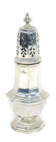 An Elizabeth II silver sugar shaker, Birmingham 1954, 6oz, 20cm high.