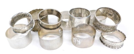 Twelve various silver napkin rings, 8.08oz.