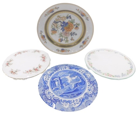 A Royal Albert Lavender Rose stand, a Royal Worcester English Garden stand, a Copeland Spode Italian pattern stand, and a Kaiser wall plate.