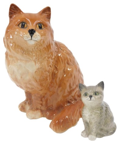 A Beswick ginger cat, and a small Beswick grey cat. (2)