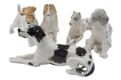 A collection of USSR Russian porcelain dogs, to include Bortzoi, Great Dane, Terrier, etc. (5)