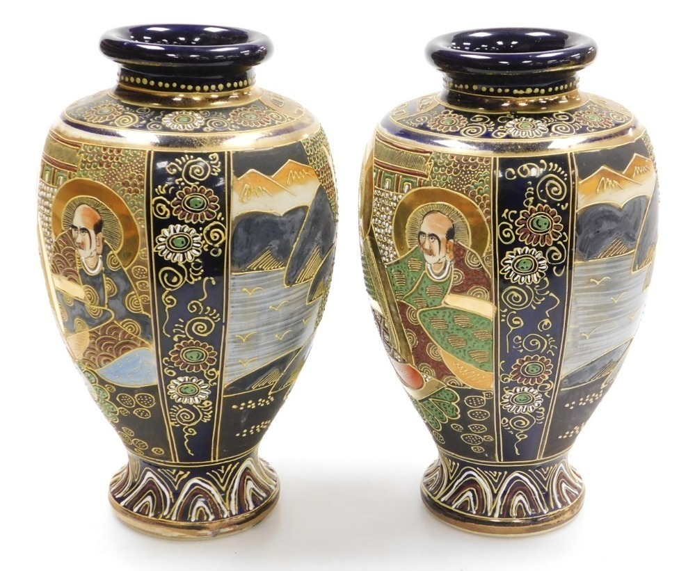 A pair of early 20thC Japanese Satsuma vases, of baluster