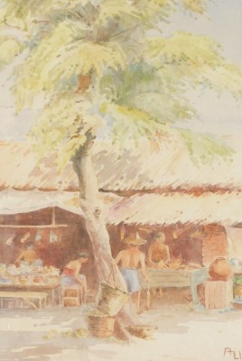 Cambodian School. Prince Ruang of Loburi, afterwards Ruang I of Sukhotai and The Cambodian Tribute Collector, watercolour, 21cm x 14.5cm, together with a further painting of figures in a village setting, watercolour, monogrammed ALI, 24.5cm x 15.5cm. (2) - 2