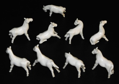 A group of Chinese export blanc de chine figures of horses, in various standing poses. (9, AF) - 2