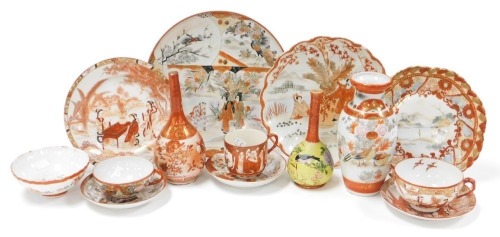 A group of Japanese Kutani porcelain, including tea wares, dishes, and vases. (a quantity)