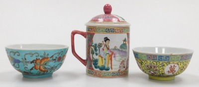 A group of Cantonese porcelain, including ginger jars, teapot, rice bowls, plates and dishes. - 8