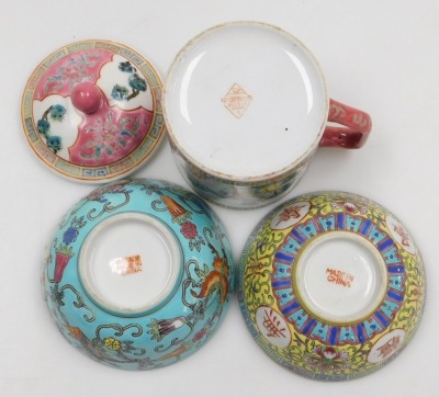 A group of Cantonese porcelain, including ginger jars, teapot, rice bowls, plates and dishes. - 9