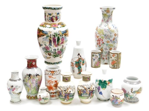 A group of Oriental pottery and porcelain vases, variously decorated. (a quantity)