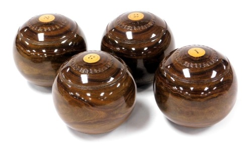 A set of four B.I.B.C official bowls, nos. 1-4, RT, cased.