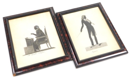 Attributed to I Bruce, a pair of silhouette studies, of the violinist Paganini, and Lord Chancellor Brougham, Henry, First Lord Brown and Vaux, framed and glazed, 20cm x 15.5cm.