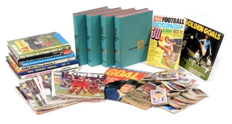 Assorted football cards, including A & BC Nabisco Foods and The Footballer, books and annuals, including George Best's Soccer Annual number 2, Goal Football Annual 1971-72, and EH Fabian Association Football, 4 vols, together with Nottingham Forest footba