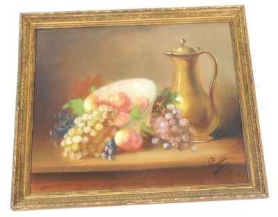 Genelli (Continental, 20thC). Still life of fruit with a bowl and flagon, oil on canvas, signed, 44.5cm x 53cm. - 2