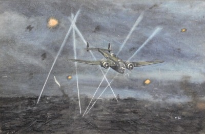 R.C. Wood (British, 20thC). Queen of the Night on a night time bombing sortie, oil on canvas board, signed, dated 1981, 50cm x 75cm, together with Avro Anson, based at RAF Scampton 1940, oil on canvas board, signed, dated 1982, 35cm x 42cm. - 2