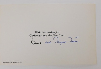 A first day cover commemorating the 40th Anniversary of Margaret Thatcher becoming Prime Minister, Christmas card signed by Dennis and Margaret Thatcher and two pictures of David Cameron, one signed. - 3