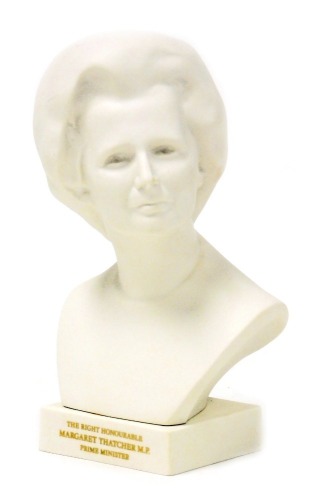 A Wedgwood bust of Margaret Thatcher in Carraraware from an original sculpture by Oscar Nemon, number 181/500.