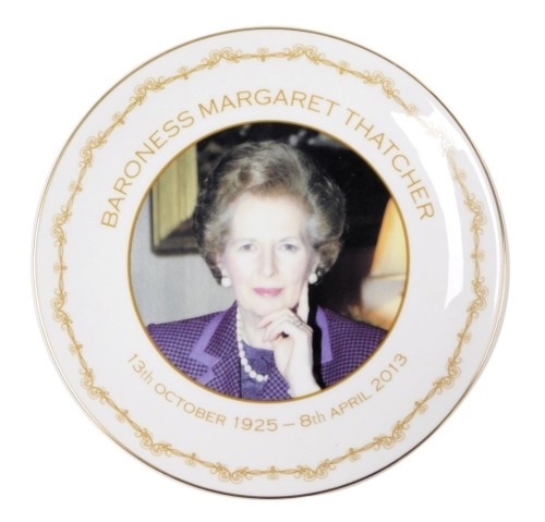 A commemorative plate by Royal Staffordshire, in memory of The Baroness Margaret Thatcher 1925-2013, 21cm diameter.