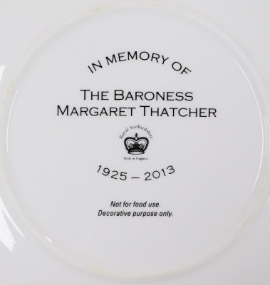 A commemorative plate by Royal Staffordshire, in memory of The Baroness Margaret Thatcher 1925-2013, 21cm diameter. - 2