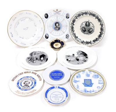 Ten various plates commemorating Margaret Thatcher, Grantham and the surrounding areas.