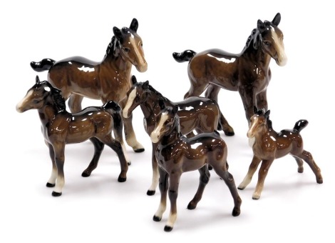 Six Beswick brown gloss foals or ponies. (AF)