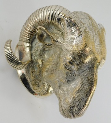 A 20thC silver plated cast brass wall mask modelled as a ram's head, 18.5cm high. - 2