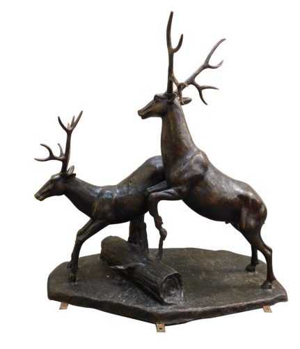 Arranging to collect either today (0510) or Monday Top Bid £2000 House of Douglas Collection. The Leaping Fawns, cast bronze, life size sculpture, 174cm high, the base 173cm x 102cm.