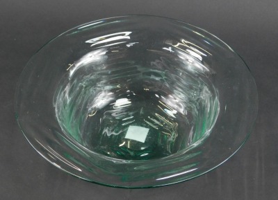 A Whitefriars sea green glass bowl, with spiral ribbed decoration, possibly 1949, pattern number 9274, 25cm diameter. - 2