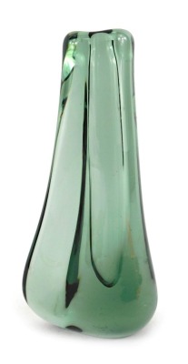 A Whitefriars ocean green glass leg of lamb vase, designed by Geoffrey Baxter, circa 1957 pattern number 9559, 25cm high.