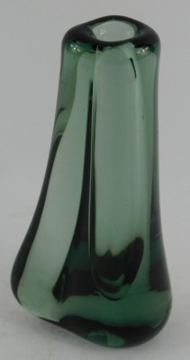 A Whitefriars ocean green glass leg of lamb vase, designed by Geoffrey Baxter, circa 1957 pattern number 9559, 25cm high. - 2