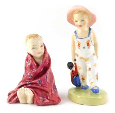 Two Royal Doulton porcelain figures, modelled as This Little Pig HN1793, and another being a child with a doll, 13cm high.