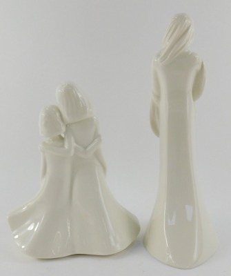 Two Royal Worcester porcelain figures from the Moments Collection, comprising Tender Love, 26cm high, and Friendship, 19cm high. (2) - 2