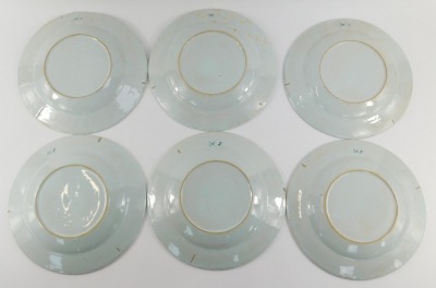 A set of six Delft blue and white month plates, comprising January to June, initialled verso H S, 24.5cm diameter. - 2