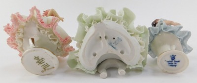 A group of Continental porcelain crinoline figures, to include Dresden, the largest 16cm high. - 3