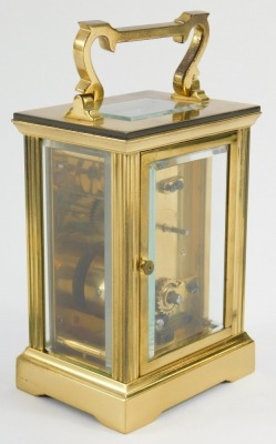 A 20thC brass carriage clock, the rectangular dial bearing Roman numerals for Garrard & Co Ltd, 112 Regent Street, W1, key wind with barrel movement, 12cm high. - 3