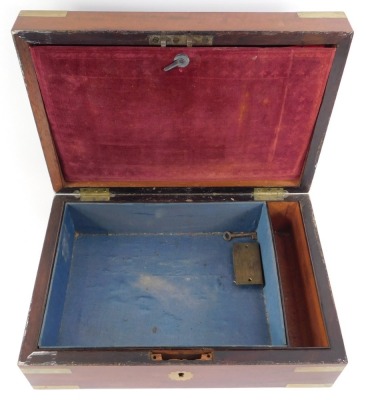 A 19thC mahogany and brass bound Campaign writing slope, the hinged lid enclosing two recesses and a velvet upper section, 11cm high, 33cm wide, 22cm deep. - 3