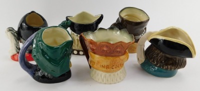 Six Royal Doulton character jugs, comprising Fortune Teller D6503, The Master D6898, Viking D6502, Captain Henry Morgan D6469, and two further examples. - 2